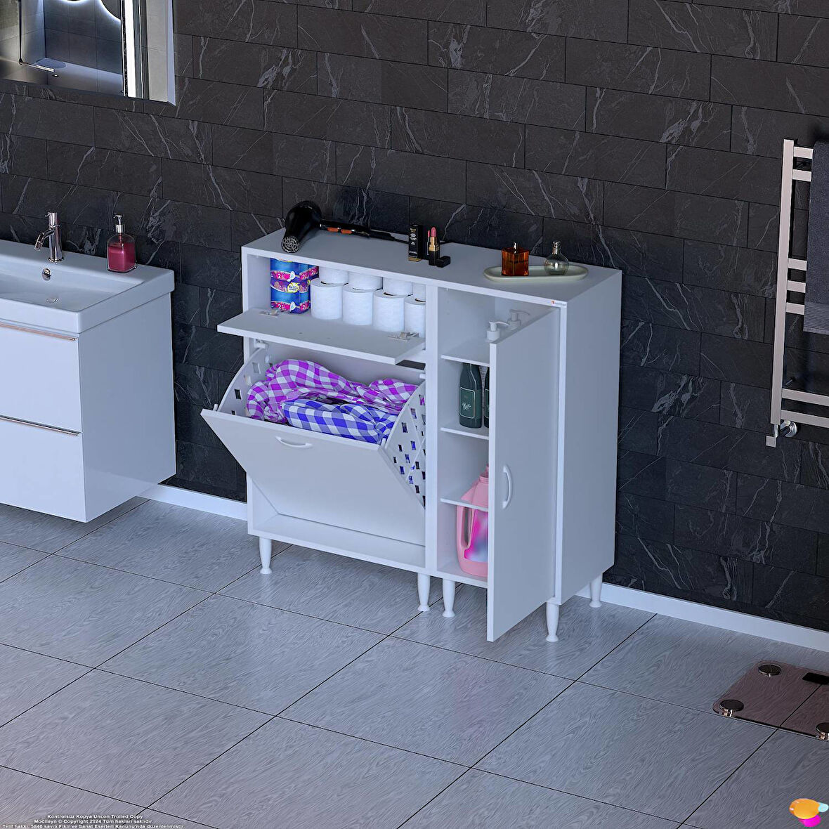 Modilayn YENİCE 110x97x32, 5 cm 3 raflı ve 3 sepetli dolap ile çamaşırlarınız artık daha düzenli.