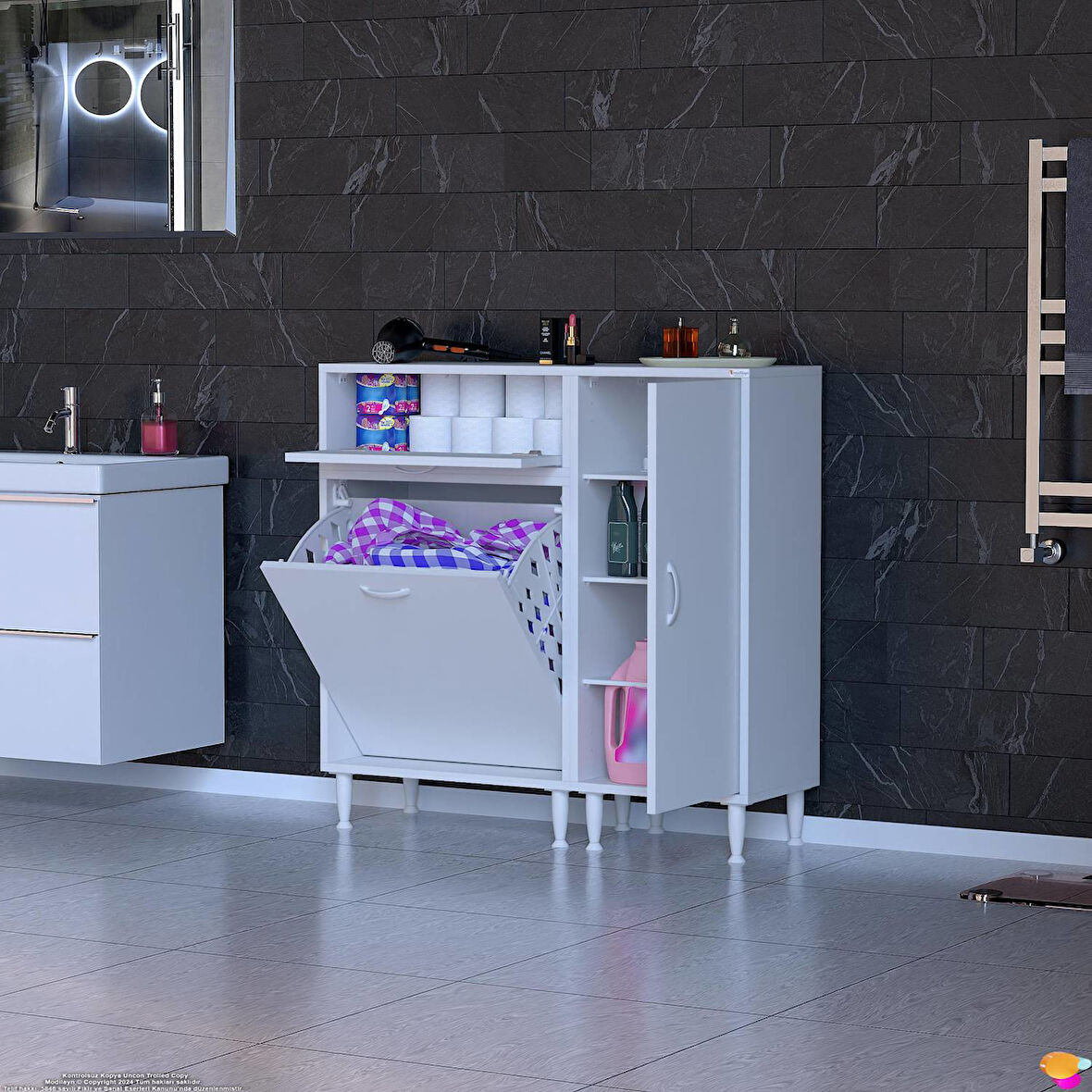 Modilayn YENİCE 105x97x32,5 cm 3 raflı ve 3 sepetli dolap ile çamaşırlarınız artık daha düzenli