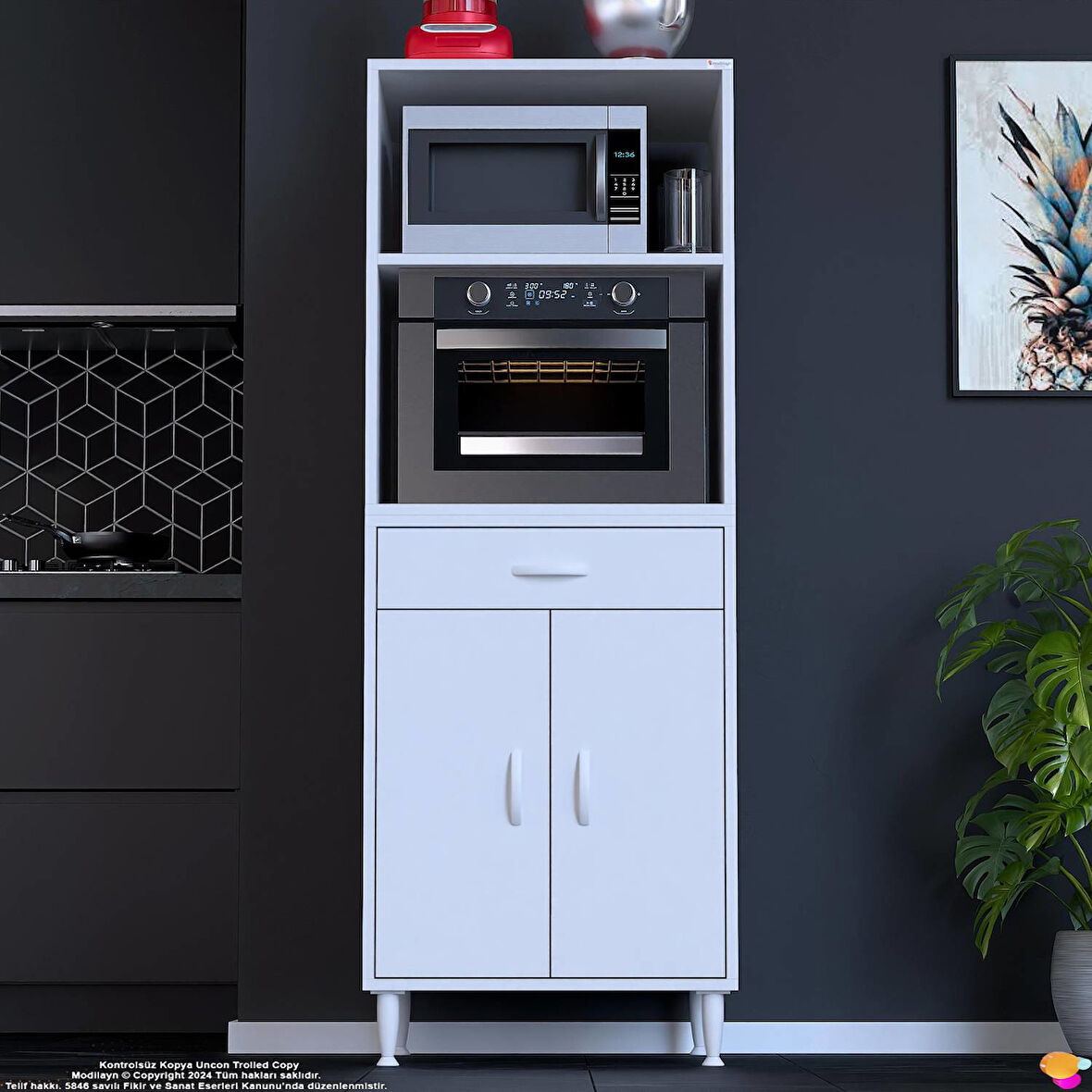 Modilayn OSLO 60x162,4x56 cm 1 Çekmece, 2 Kapaklı. Mutfağınıza Yer Açan Fırın / Mikrodalga Dolabı.