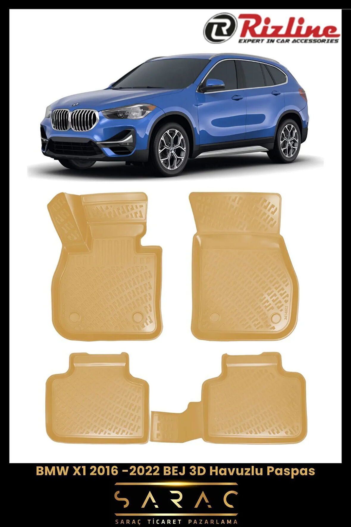 Rizline BMW X1 2018 Model BEJ 3D Havuzlu Paspas