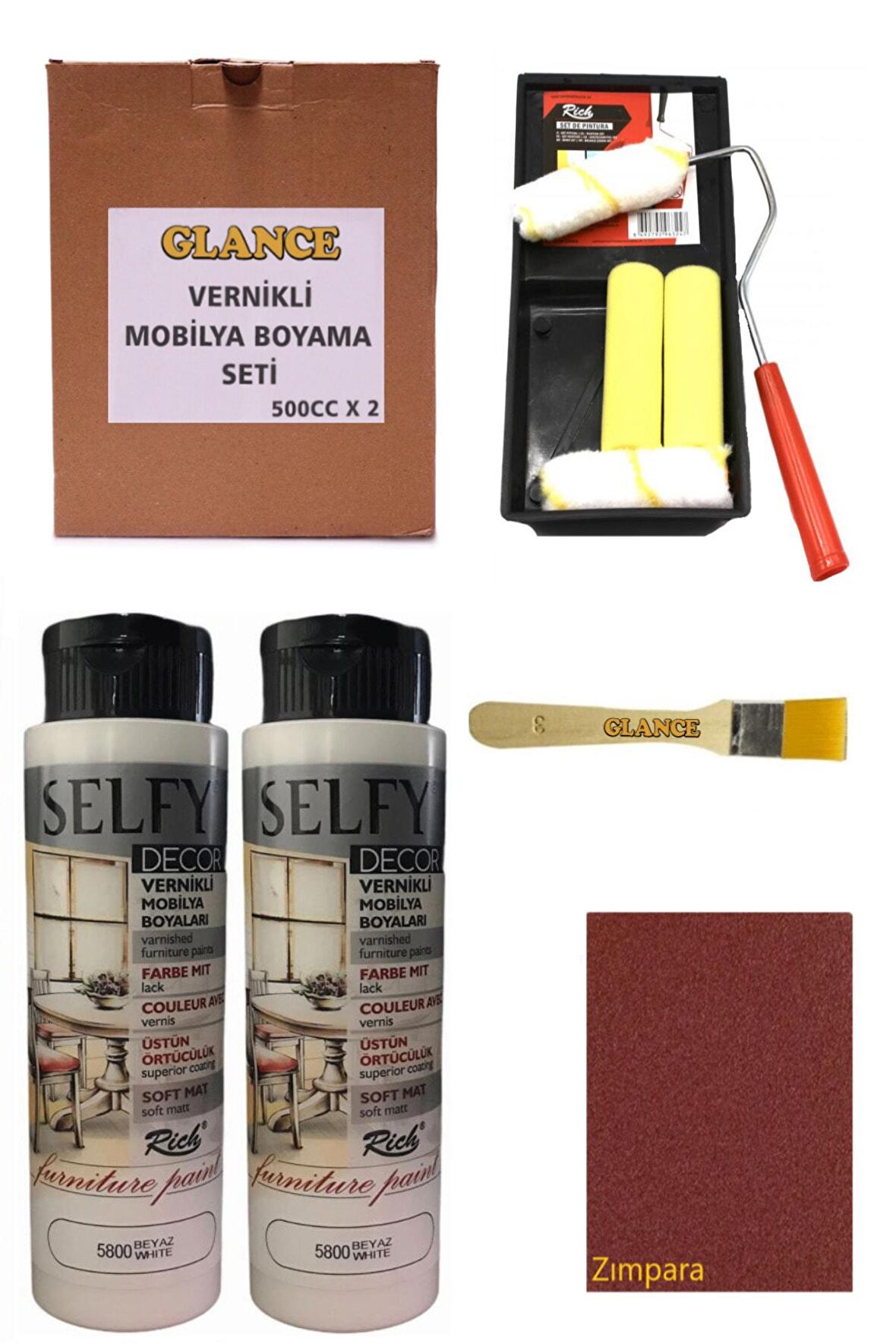 Rich Selfy Decor 500 Cc X 2 Beyaz Kendinden Vernikli Mobilya Boyama Seti