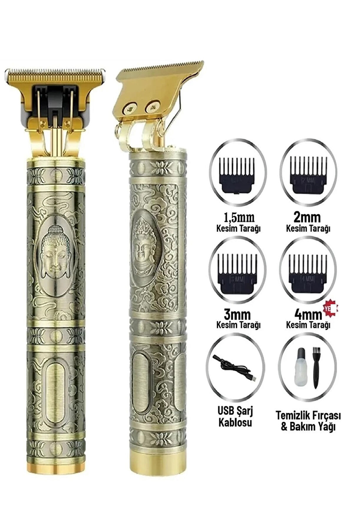 Periboia Gold Uçlu Vintage  Şarjlı Traş Makinesi Saç Sakal Ense Çizim Vucüt Kılı Tıraş Makinası