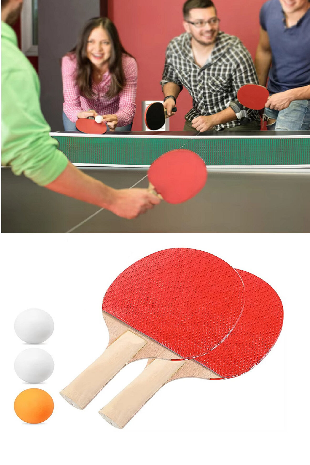 Periboia Ping Pong Masa Tenisi Seti Tenis Raketi Seti 2 Raket + 3 Ping Pong Topu  Spor Aksesuarları