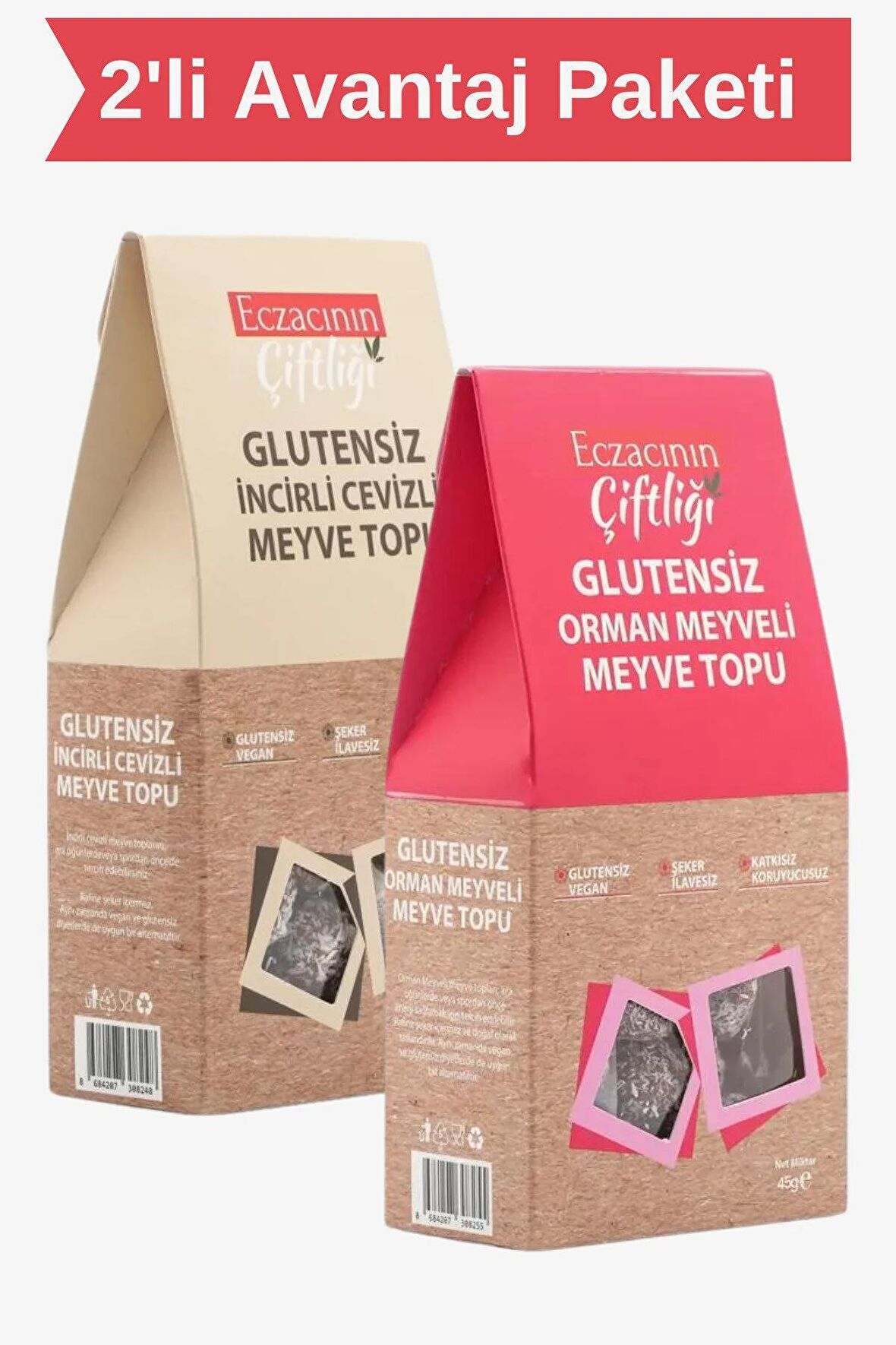 Glutensiz İncirli Cevizli Meyve Topu 90g + Glutensiz Orman Meyveli Meyve Topu 45g