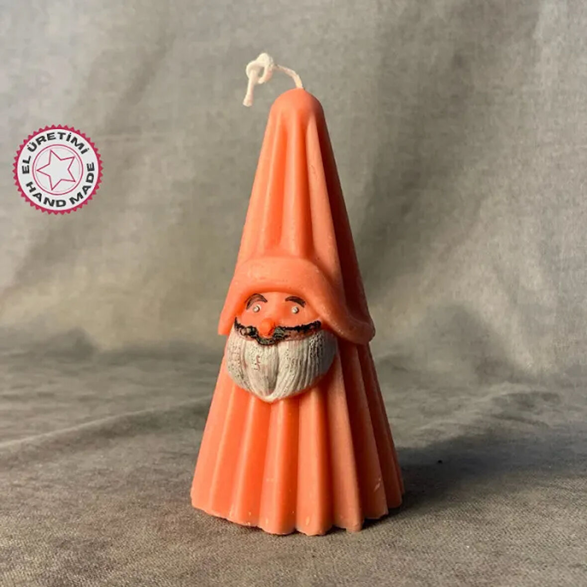 Uretti - Ayşe 7362 - El Yapımı Noel Baba Detaylı Pembe Mum - 6 x 12 cm