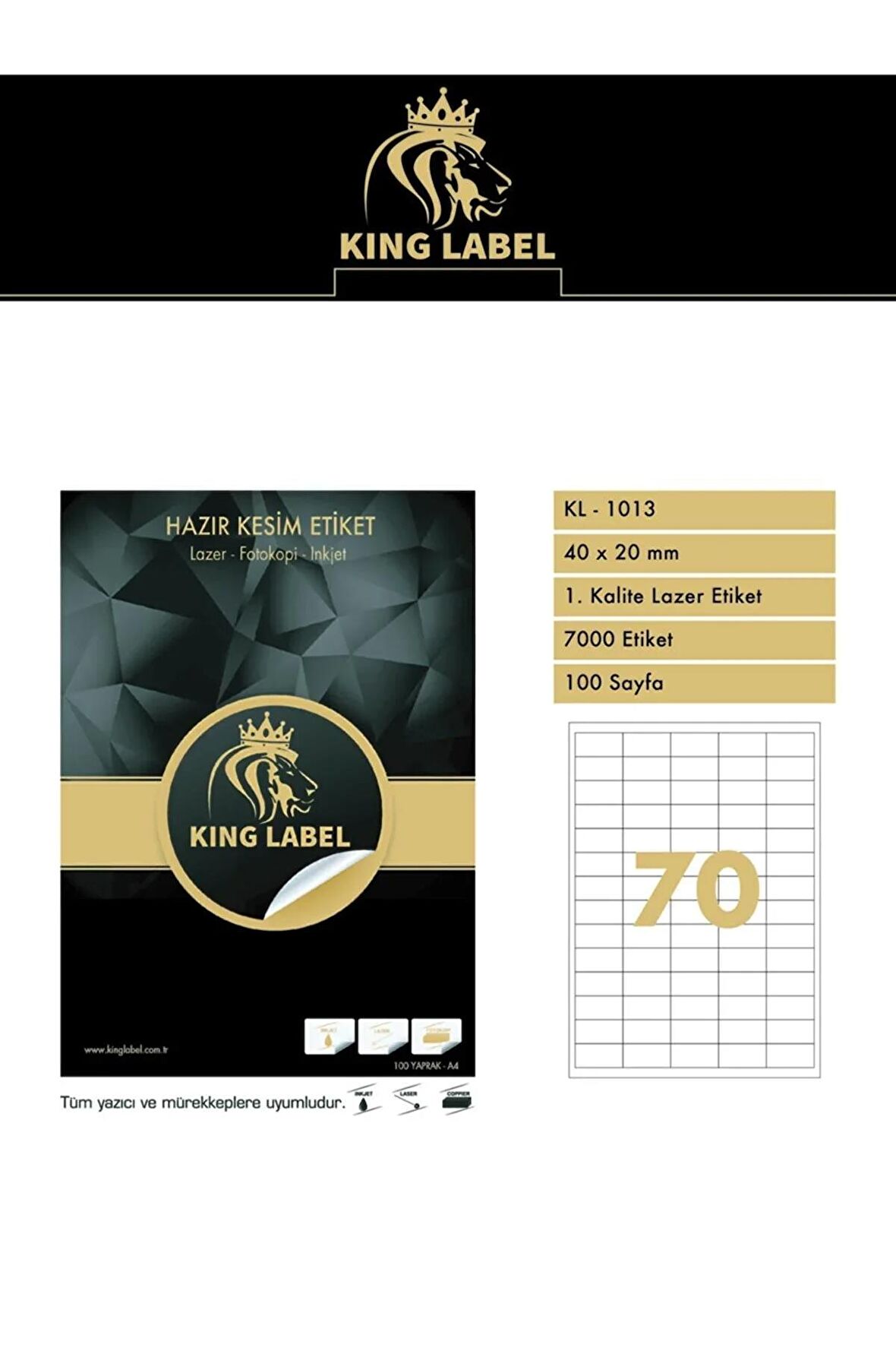 KİNG LABEL Kl - 1013 40x20 Mm Lazer Etiket 100 Sayfa