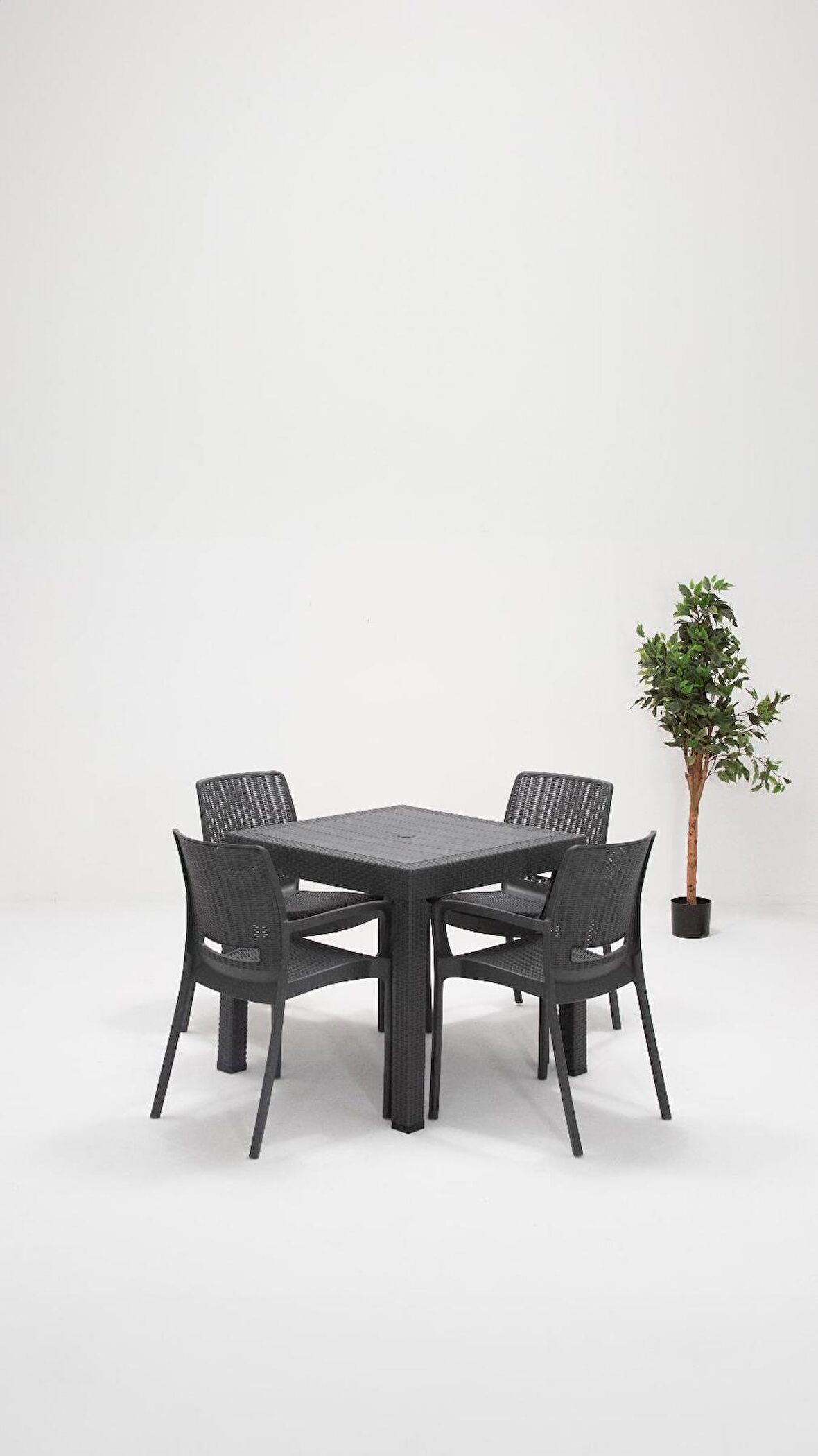Rattan Lüx 80x80 Bahçe&Balkon&Teras Masa Seti - Antrasit