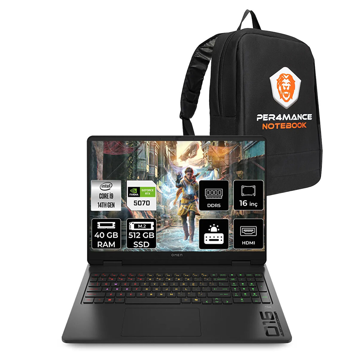 HP OMEN 16 i9 14900HX 40GB RAM 512GB SSD RTX5070/8GB 165Hz 16'' 2K WUXGA FDOS Gaming Laptop & ÇANTA