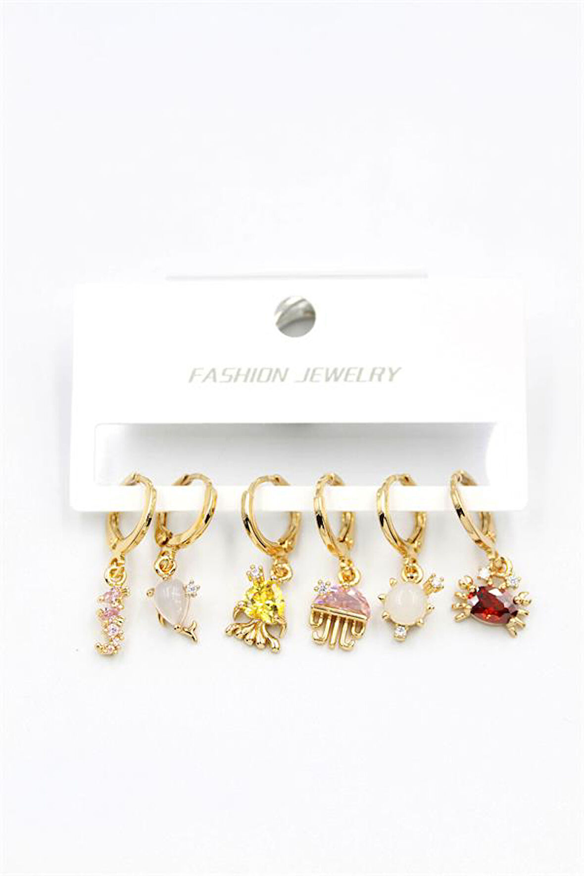 Taşlı Çoklu Küpe - Altın