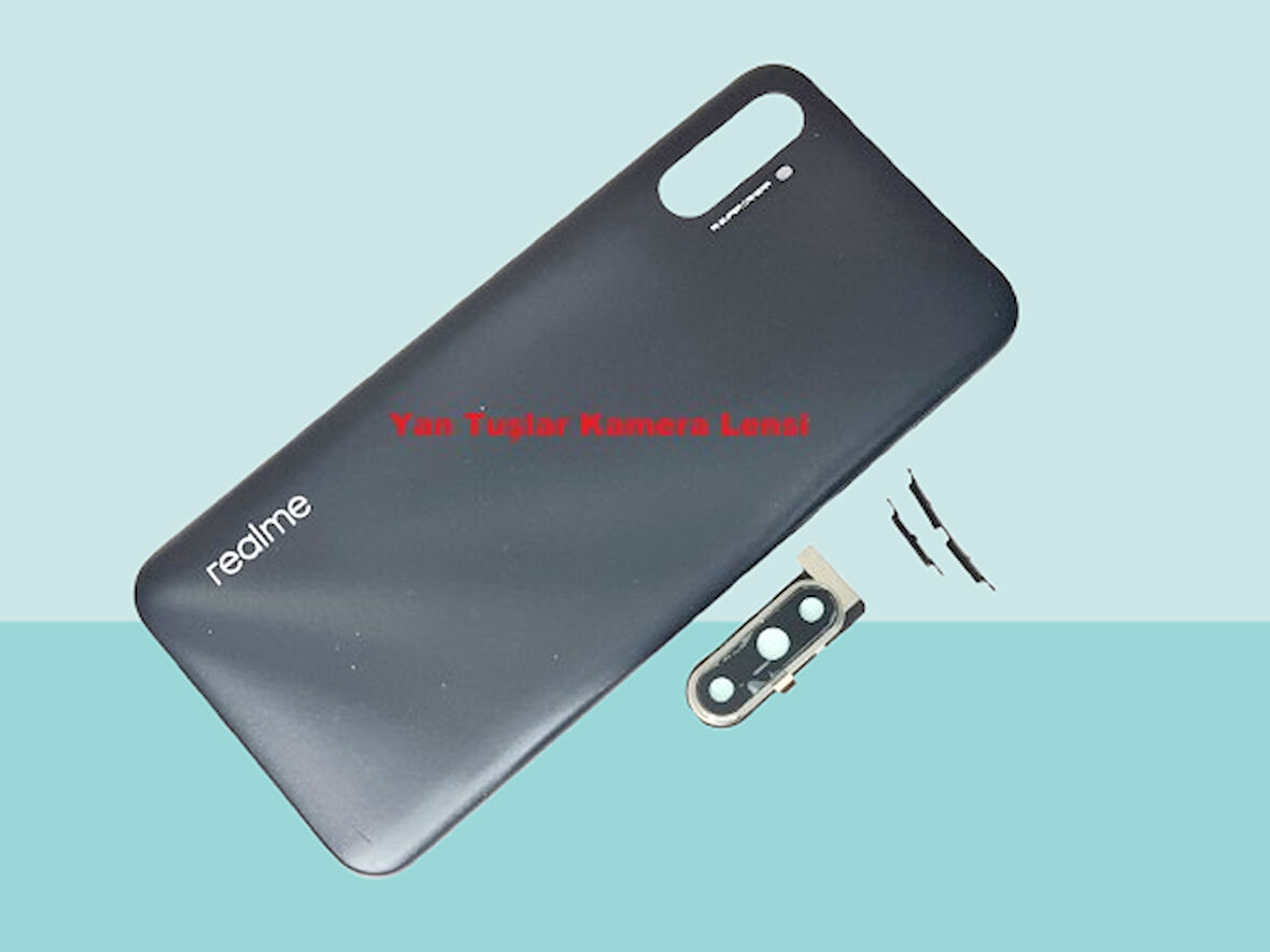 Tkgz - Oppo Realme C3İ FULL KASA Arka Kapak Batarya Kapağı - SİYAH