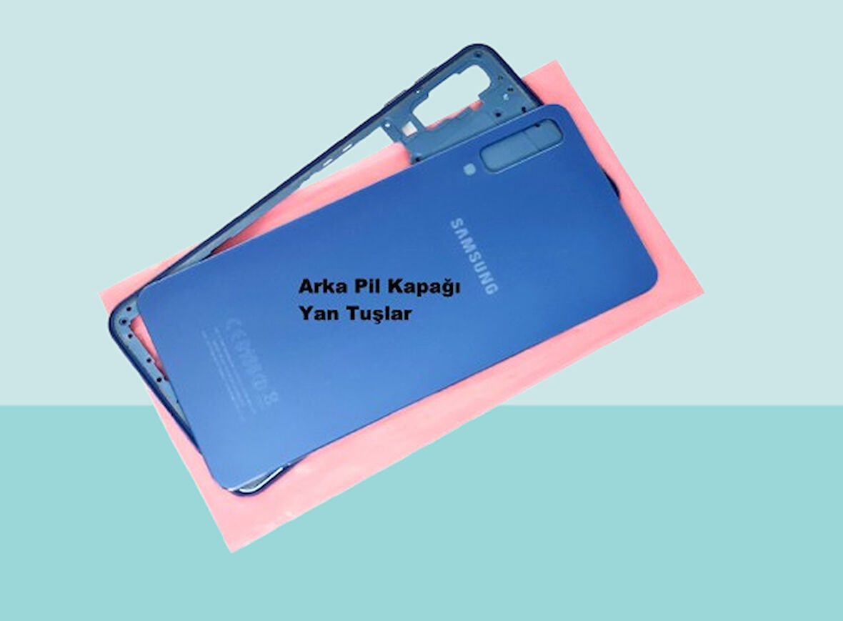 Tkgz - Samsung Galaxy A7 A750 (2018) FULL KASA Arka Kapak Batarya Kapağı - MAVİ