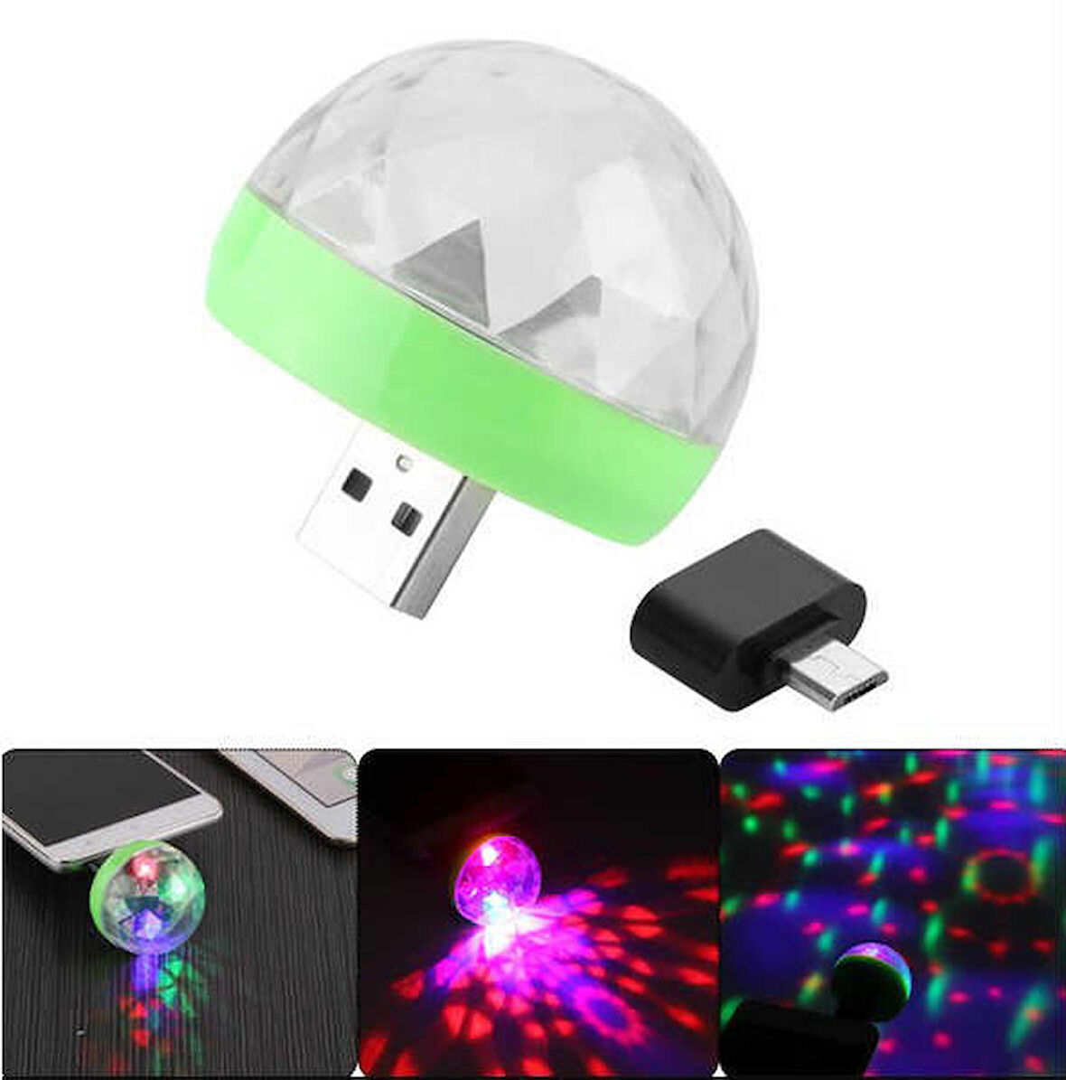 4w Usb Müzik Ritimli Ledli Sihirli Disko Topu Mikro Usb Otg Adaptörü Hediye