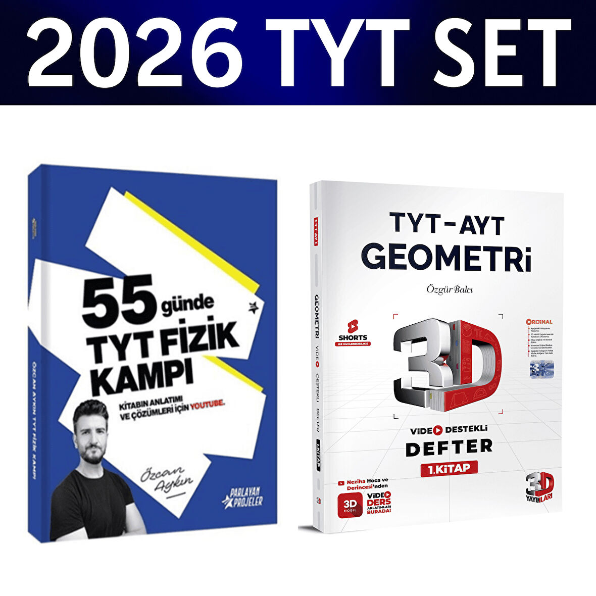 2026 TYT 55 Günde Fizik Kampı Özcan Aykın+ TYT Geometri Video Destek Defteri 3D Yayınları