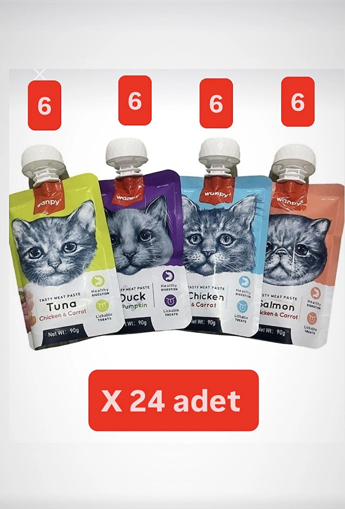 Wanpy Karışık Lezzetli Taze Sıvı Kedi Ödül Maması 90 gr X 24 Adet SK:2026