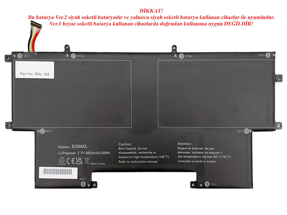 Hp EliteBook X2F49EA Notebook Bataryası Laptop Pil V2 Siyah Soket