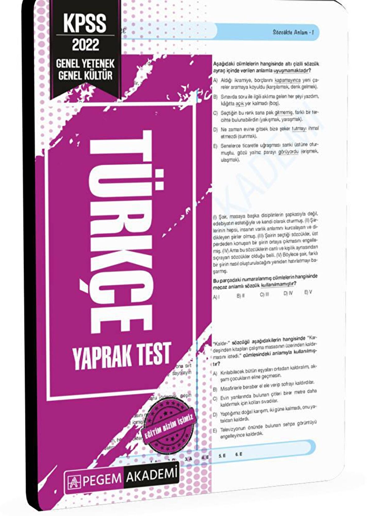 Pegem Akademi 2022 KPSS Genel Yetenek Genel Kültür Türkçe Yaprak Test