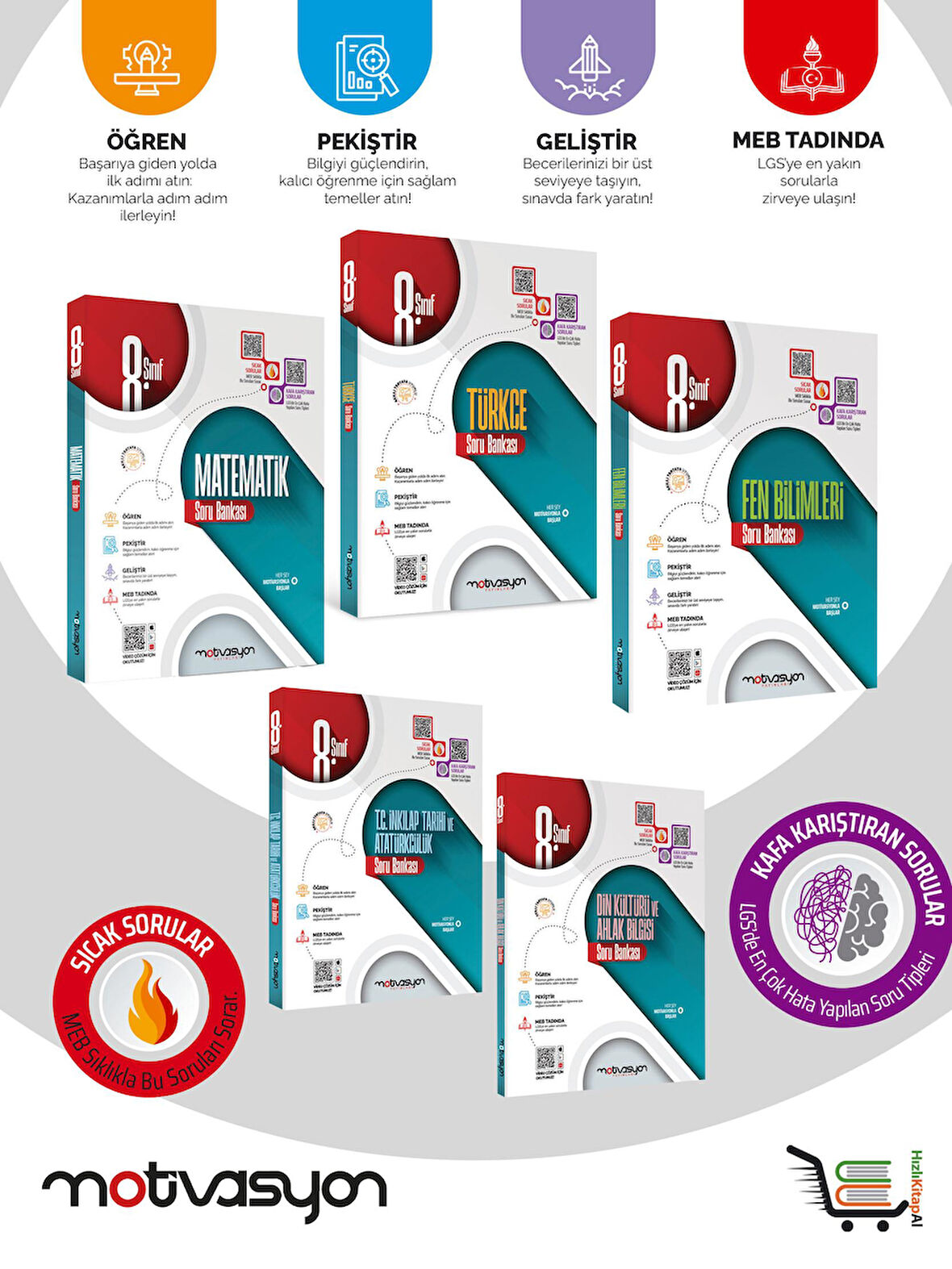 8. Sınıf Matematik-Türkçe-Fen Bilimleri-Din Kültürü-TC İnkilap Soru Bankası Seti 5 Kaynak