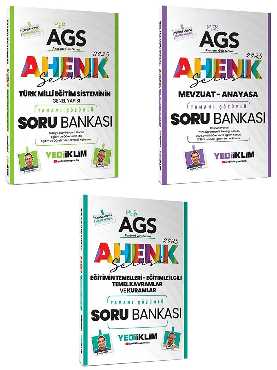 Yediiklim 2025 MEB AGS Ahenk Serisi Eğitimin Temelleri Türk Milli Eğitim Sistemi Mevzuat ve Anayasa Tamamı Çözümlü Soru Bankası Seti 3 Kitap