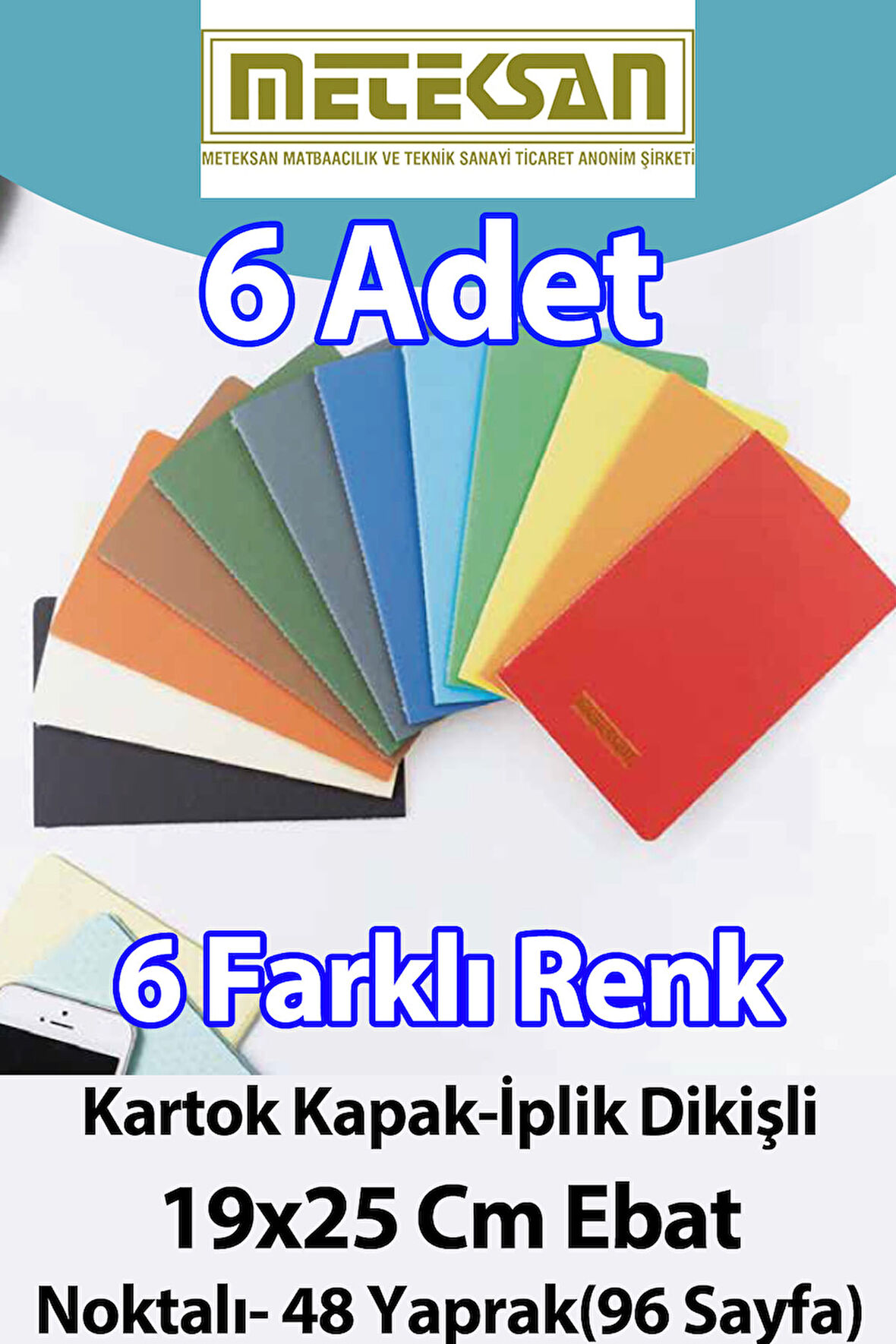 6'lı Büyük Boy (19x25cm) 6'lı Karışık Renkli 