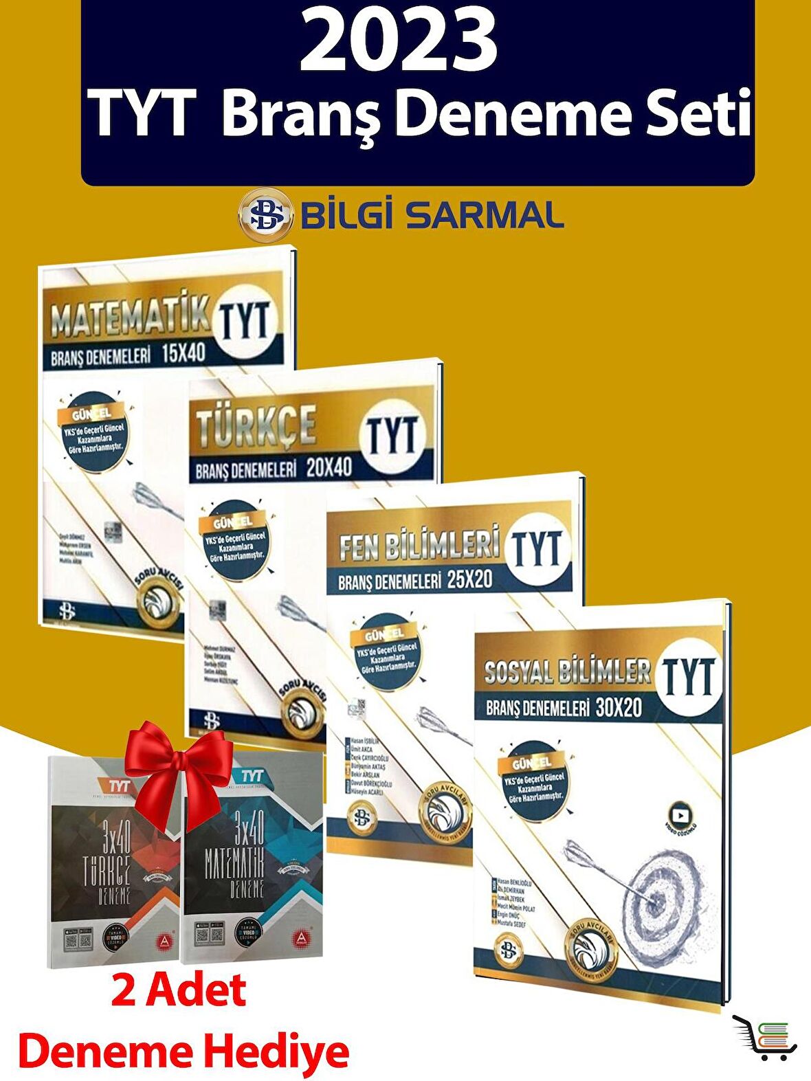Bilgi Sarmal TYT Matematik-Türkçe-Fen-Sosyal Branş Deneme ve Türkçe-Matematik Çıkmış Sorular Denemesi Hediye