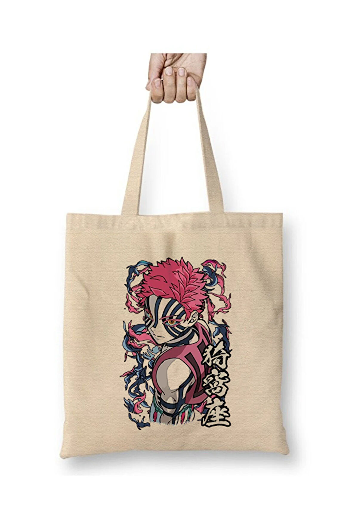 Akaza Demon Slayer Anime Bez Çanta Uzun Saplı Alışveriş Çantası Plaj Çantası