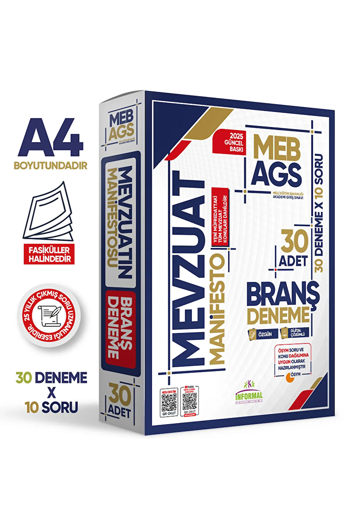 2025 Meb Ags Tarih-coğrafya-mevzuat Manifesto 90 Adet Branş Deneme (3X30) Fasikül Seti Çözümlü