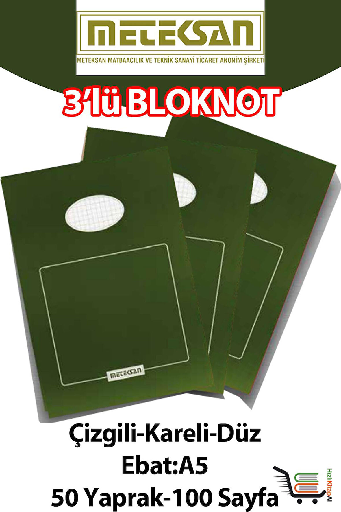 3 Adet A5 Ebat 50 Yaprak(100 Sayfa) Bloknot-Meteksan