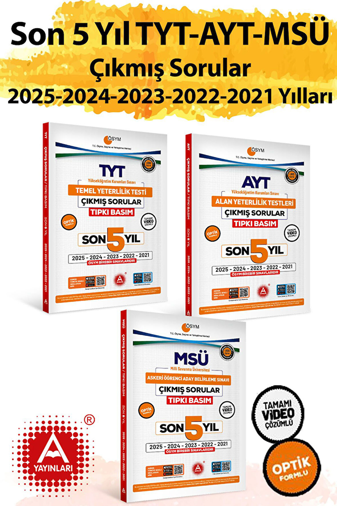 Son 5 yıl AYT-TYT ve MSÜ Sınavları ÖSYM Çıkmış Sorular Tıpkı Basım 2026 Model