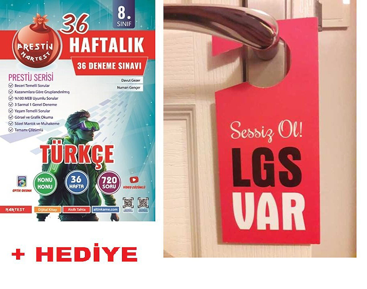 Nartest 8.Sınıf LGS Deneme Sınavı Türkçe 36 Haftalık  + Hediye LGS Var Kapı Askılık Uyarı Levha