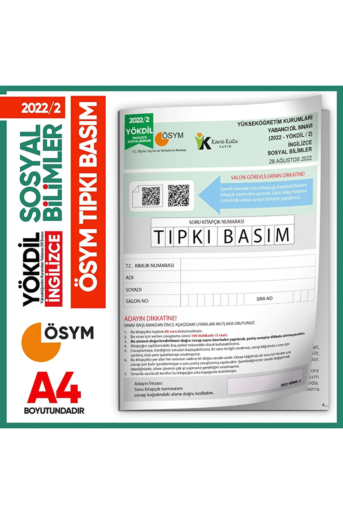 2022/2 YÖKDİL İngilizce SOSYAL BİLİMLER ÖSYM Çıkmış Soru Tıpkı Basım Deneme Kitapçığı Türkiye Geneli