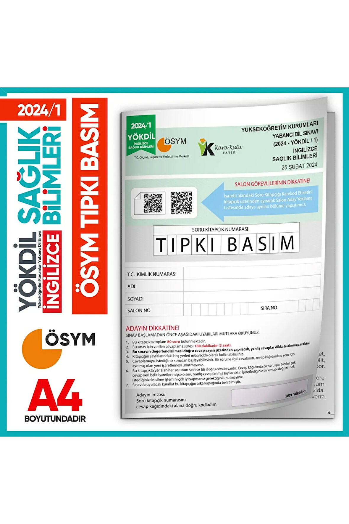 2024/1 YÖKDİL İngilizce SAĞLIK BİLİMLERİ ÖSYM Çıkmış Soru Tıpkı Basım Deneme Kitapçığı Türkiye Genel