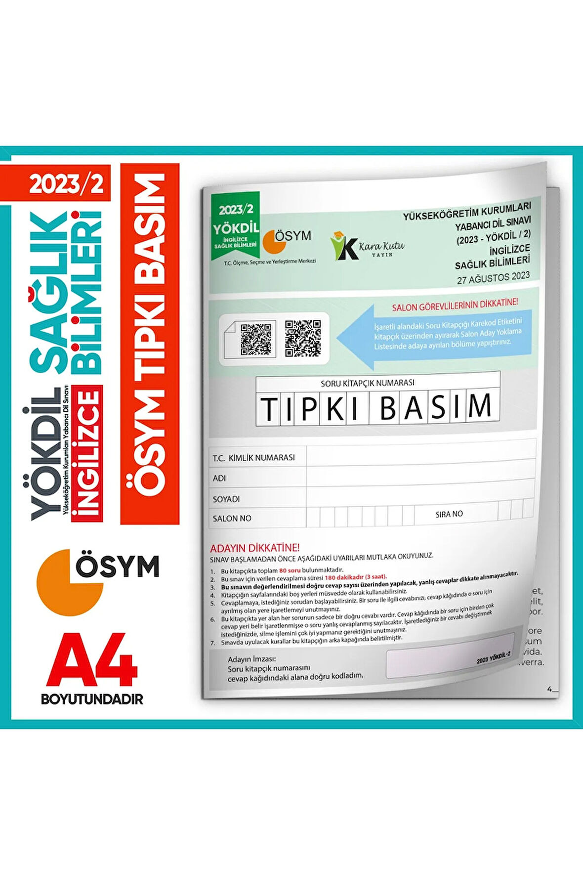 2023/2 YÖKDİL İngilizce SAĞLIK BİLİMLERİ ÖSYM Çıkmış Soru Tıpkı Basım Deneme Kitapçığı Türkiye Genel