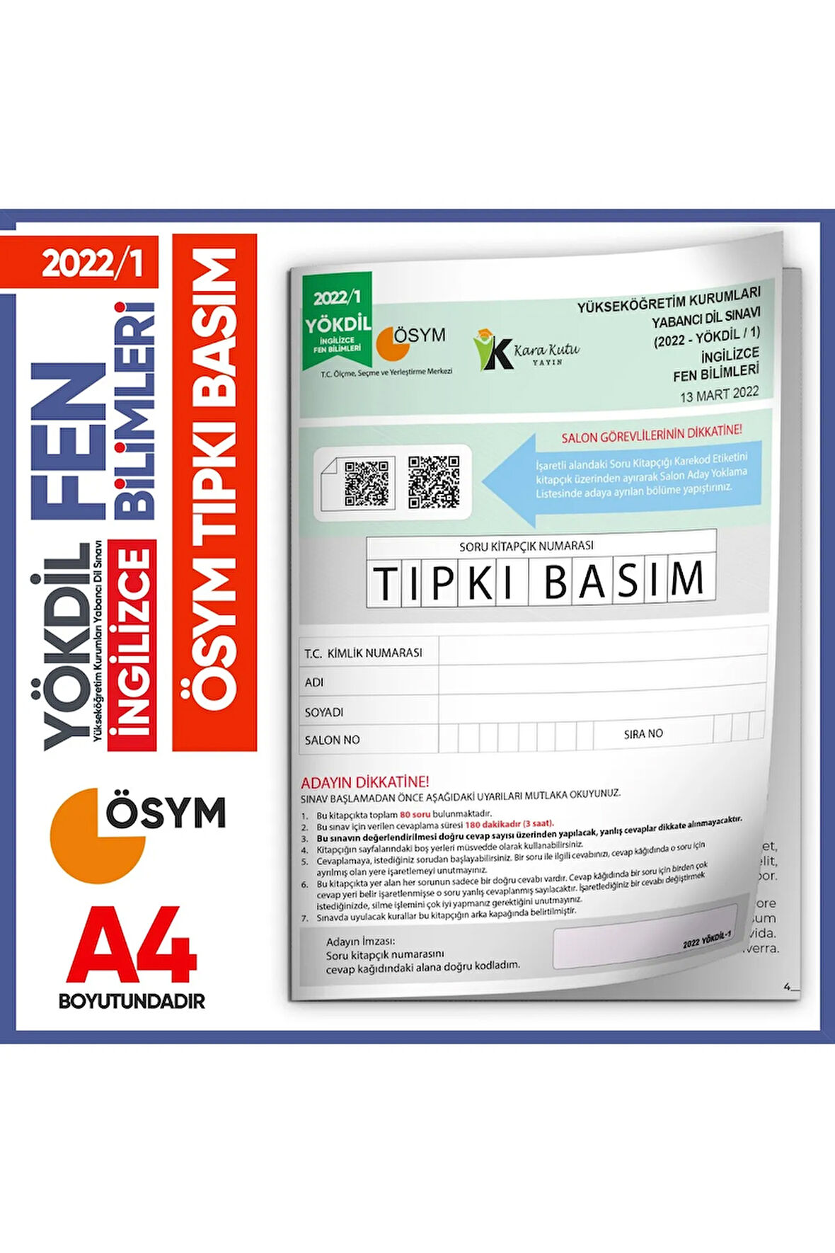 2022/1 YÖKDİL İngilizce FEN BİLİMLERİ ÖSYM Çıkmış Soru Tıpkı Basım Deneme Kitapçığı Türkiye Geneli