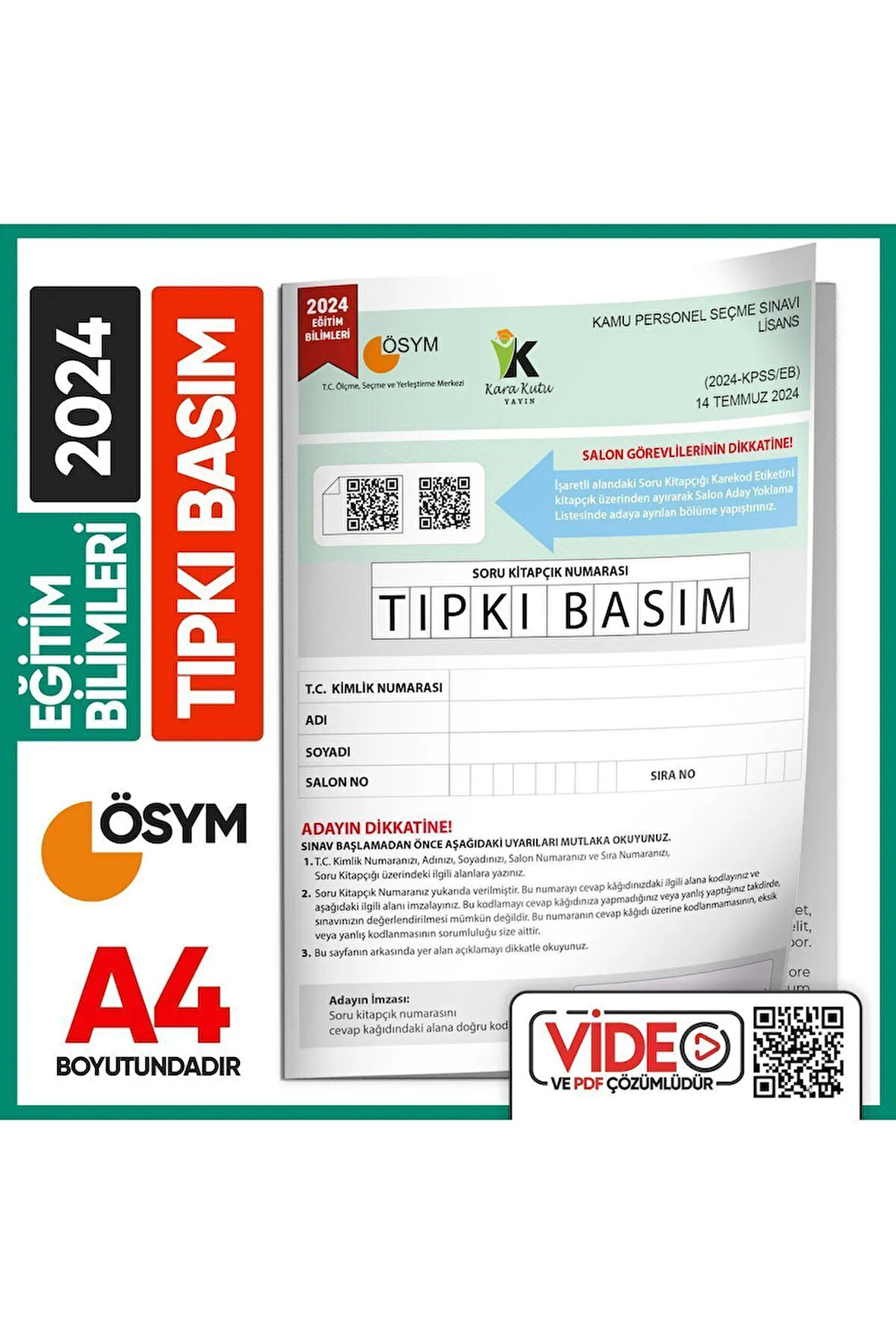 2024 KPSS Eğitim Bilimleri ÖSYM Tıpkı Basım Çıkmış Soru Kitapçığı Video/PDF Çözümlü Türkiye Geneli