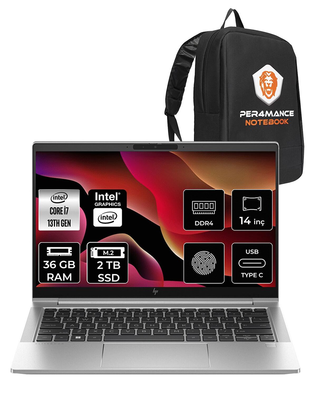 HP EliteBook 640 G10 i7-1355U 36GB RAM 2TB SSD 14'' FHD FDOS 8A571EA & PER4 ÇANTA