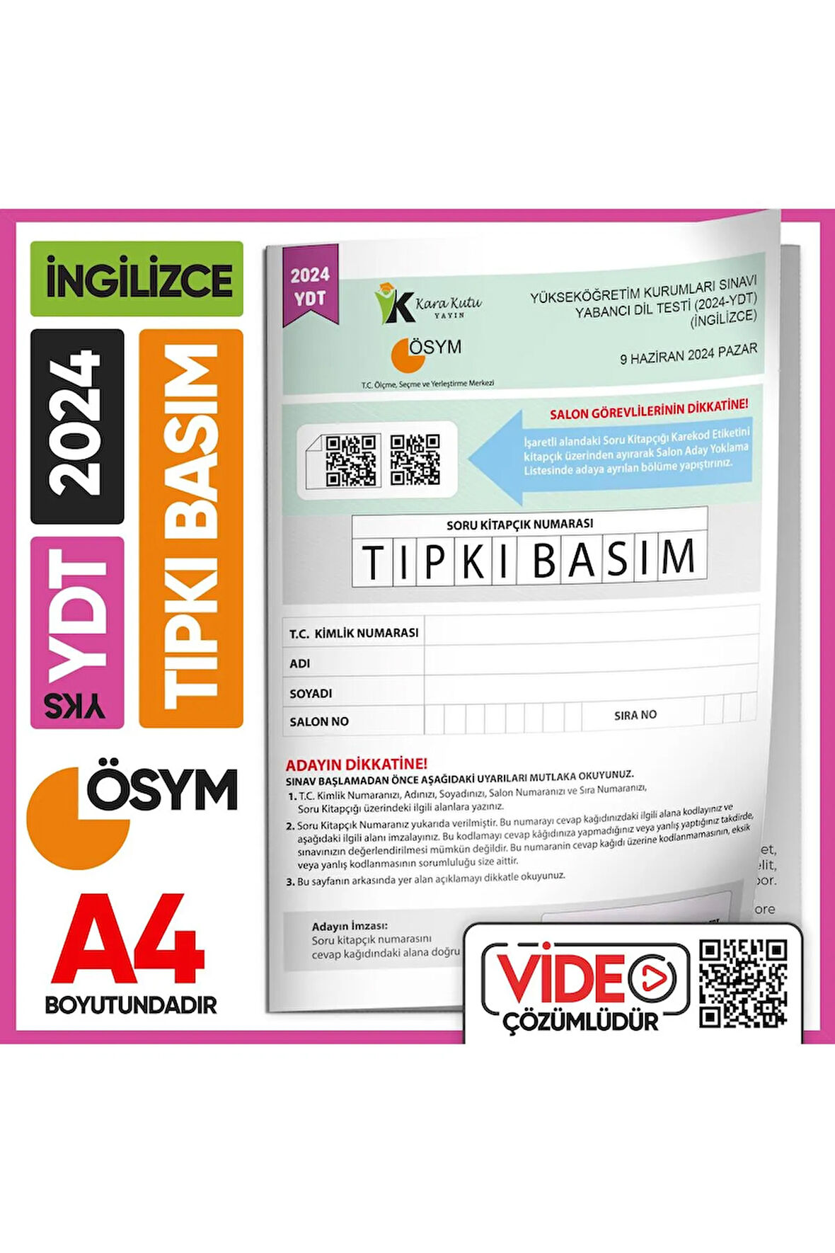 2024 YKS YDT İngilizce ÖSYM Tıpkı Basım Çıkmış Soru Deneme Kitapçığı (Video Çözümlü Türkiye Geneli)