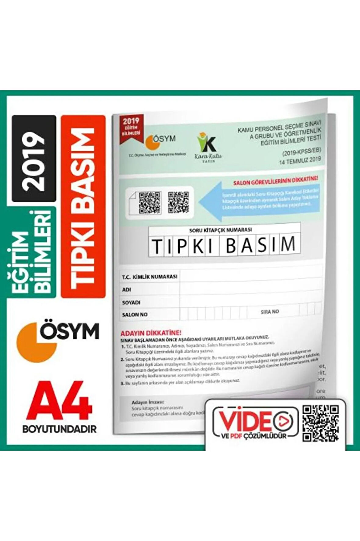 2019 Kpss Eğitim Bilimleri Ösym Tıpkı Basım Çıkmış Soru Kitapçığı Dijital Çözümlü Türkiye Geneli
