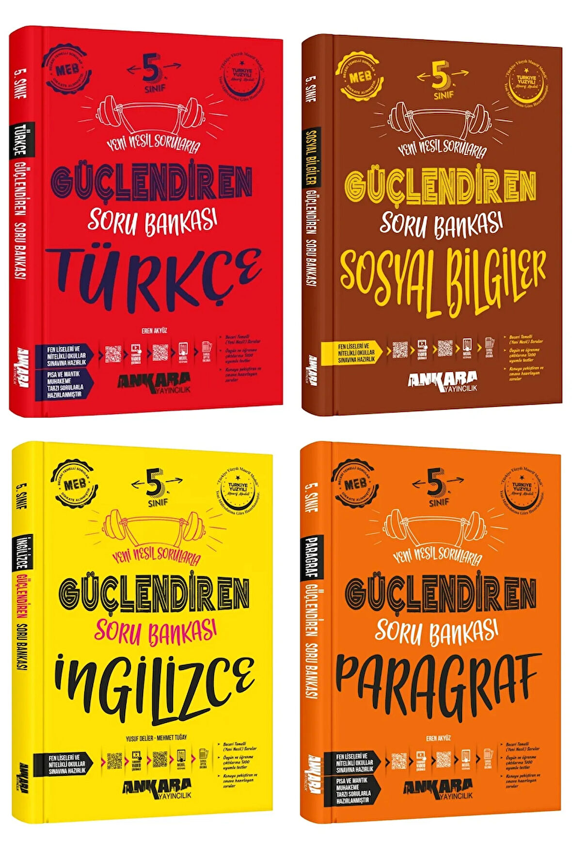 Ankara 2025 5. Sınıf Türkçe + Sosyal Bilgiler + İngilizce + Paragraf Güçlendiren Soru Seti 4 Kitap G