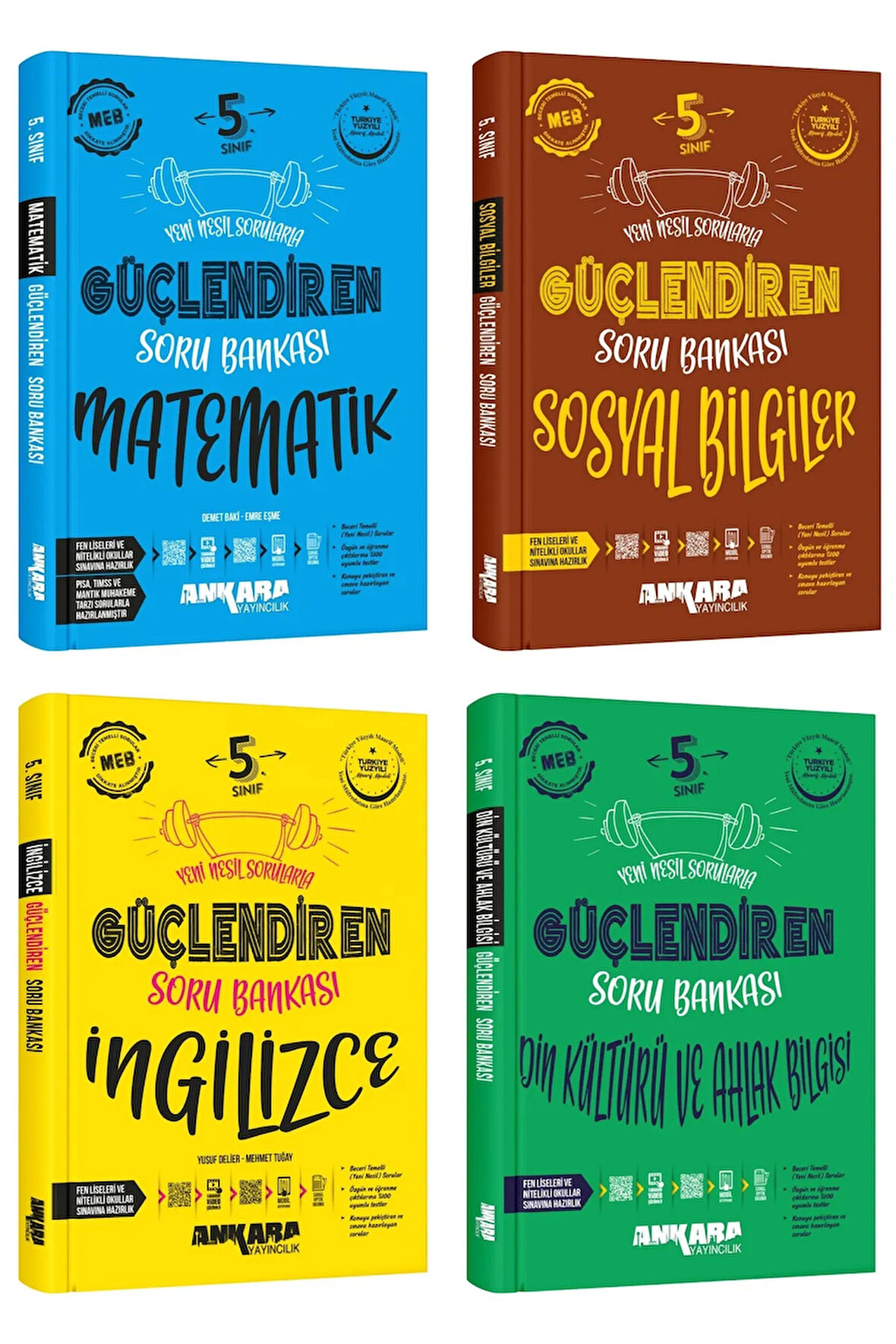 Ankara 2025 5. Sınıf Matematik + Sosyal + İngilizce + Din Kültürü Güçlendiren Soru Seti 4 Kitap Günc