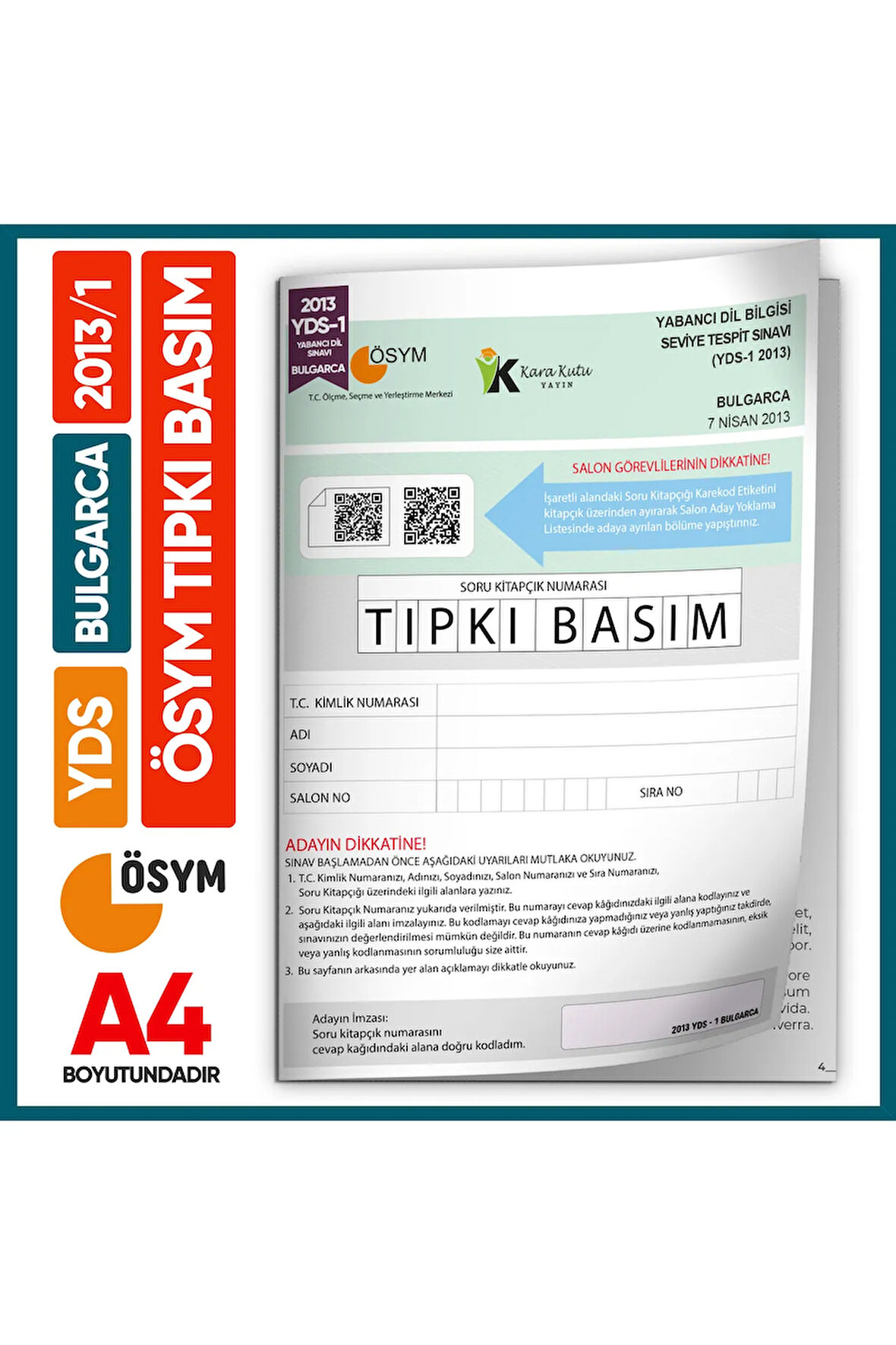 YDS Bulgarca 2013/1 Yabancı Dil Sınavı ÖSYM Tıpkı Basım Çıkmış Soru Deneme Kitapçığı(e-YDS’ye uygun