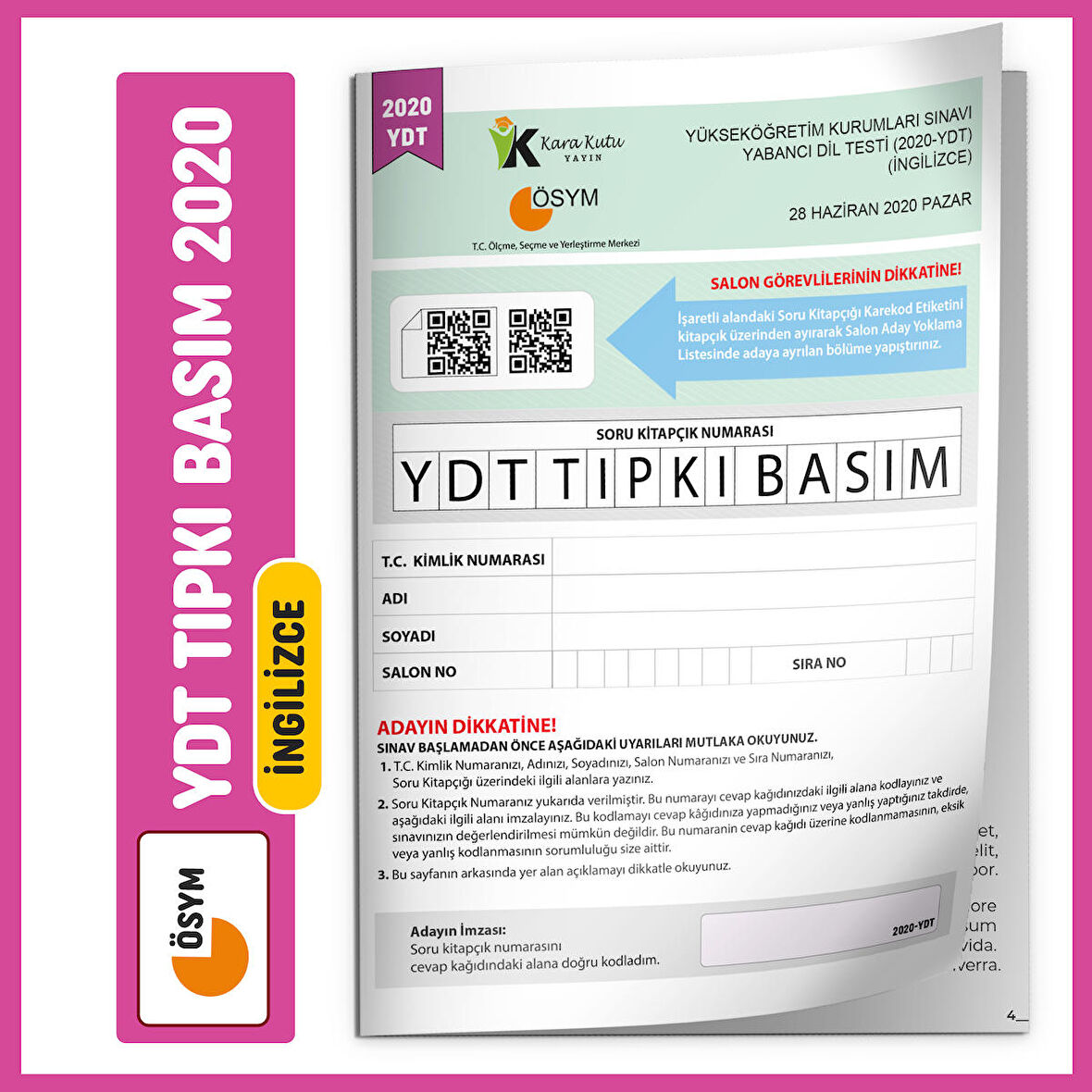 2020 YKS YDT İngilizce ÖSYM Çıkmış Soru Tıpkı Basım Türkiye Geneli Deneme Sınavı Soru Kitapçığı