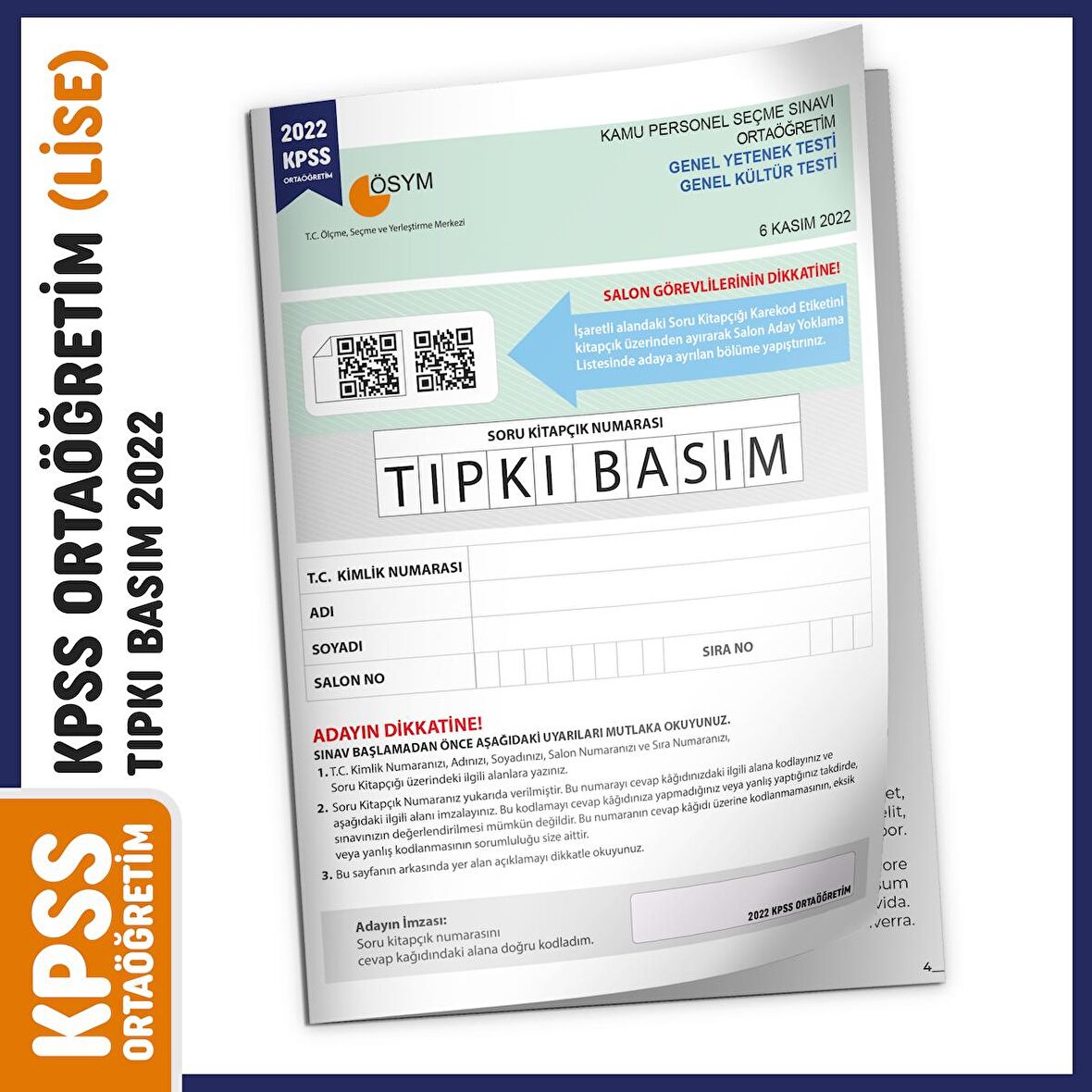 2022 KPSS Ortaöğretim/Lise ÖSYM Tıpkı Basım Türkiye Geneli Dijital Çözümlü Çıkmış Soru Kitapçığı