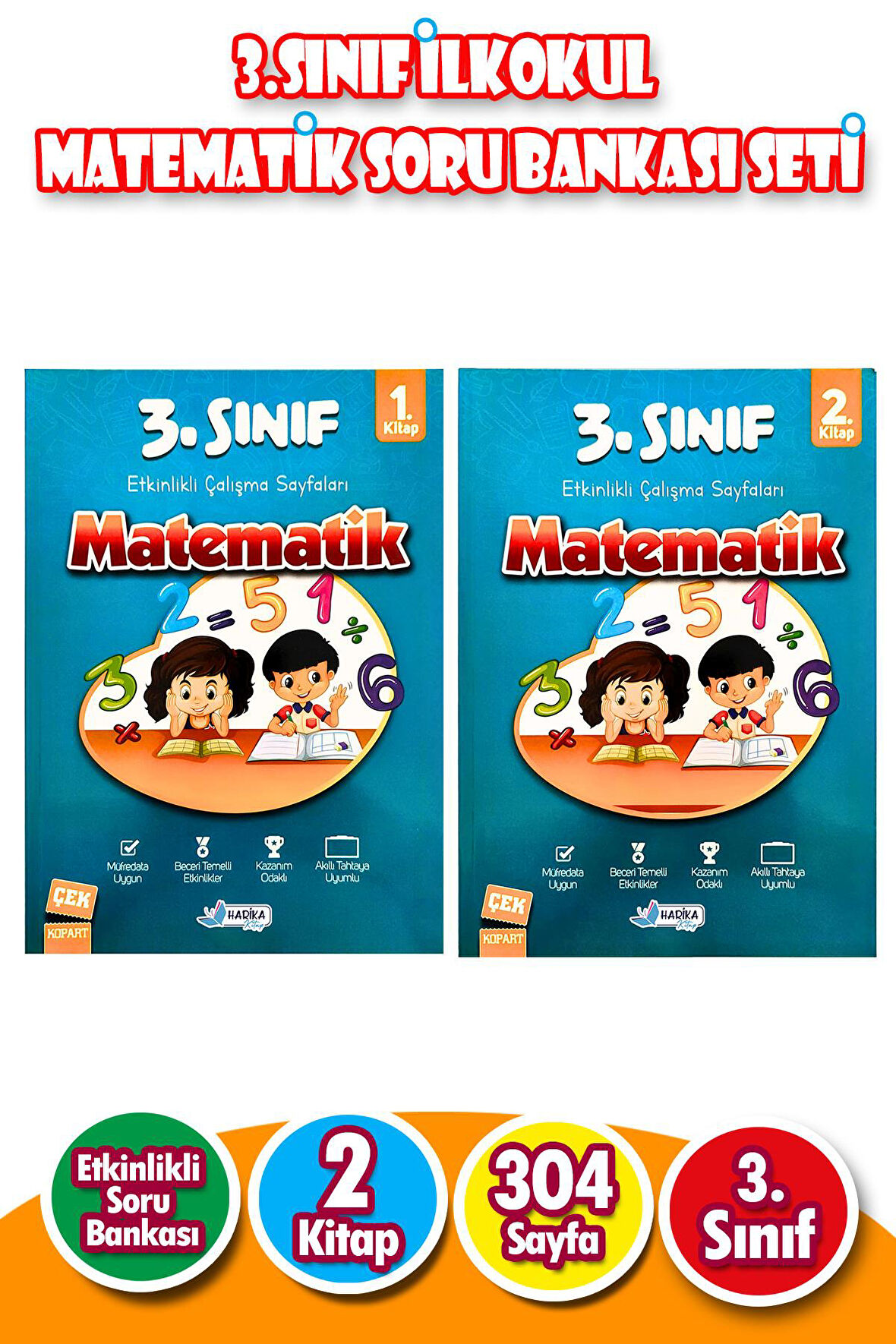 3.Sınıf İlkokul Matematik Soru Bankası Seti - 2 Kitap - 304 Sayfa