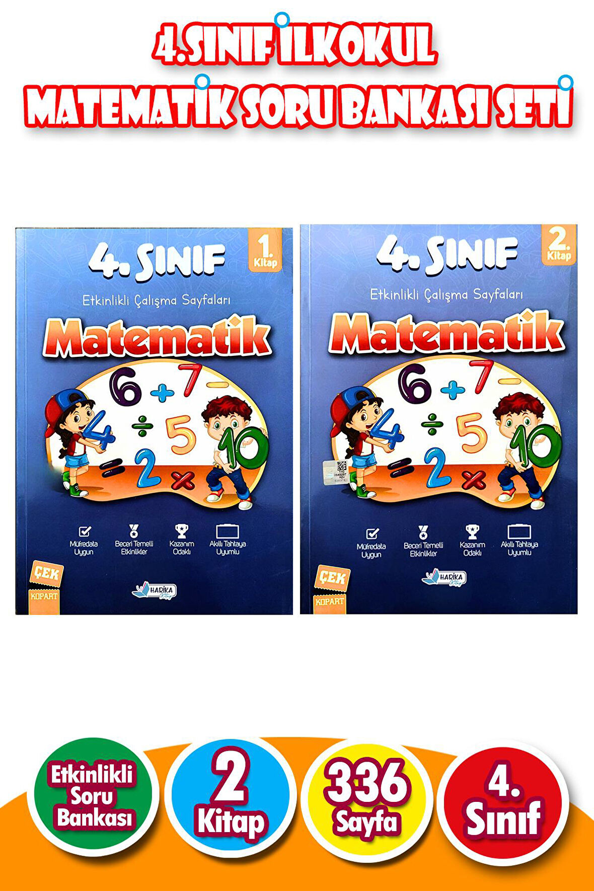 4.Sınıf İlkokul Matematik Soru Bankası Seti - 2 Kitap - 336 Sayfa