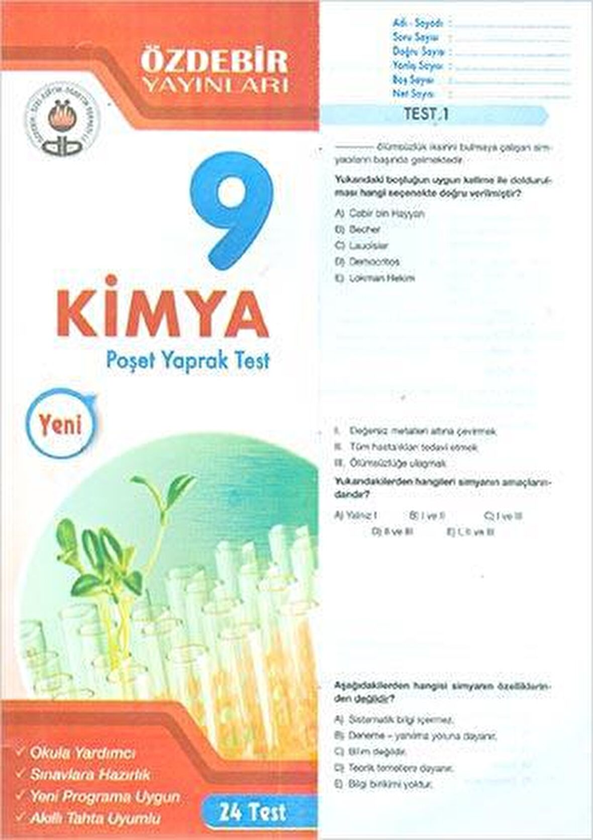 9. Sınıf Kimya Yaprak Test