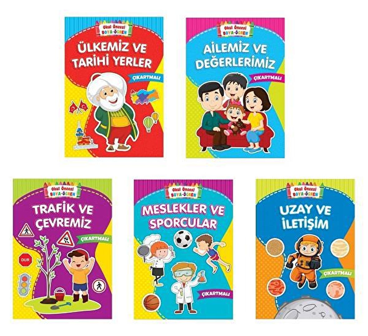 Okul Öncesi Boya Öğren Seti Çıkartmalı-5 Kitap Takım