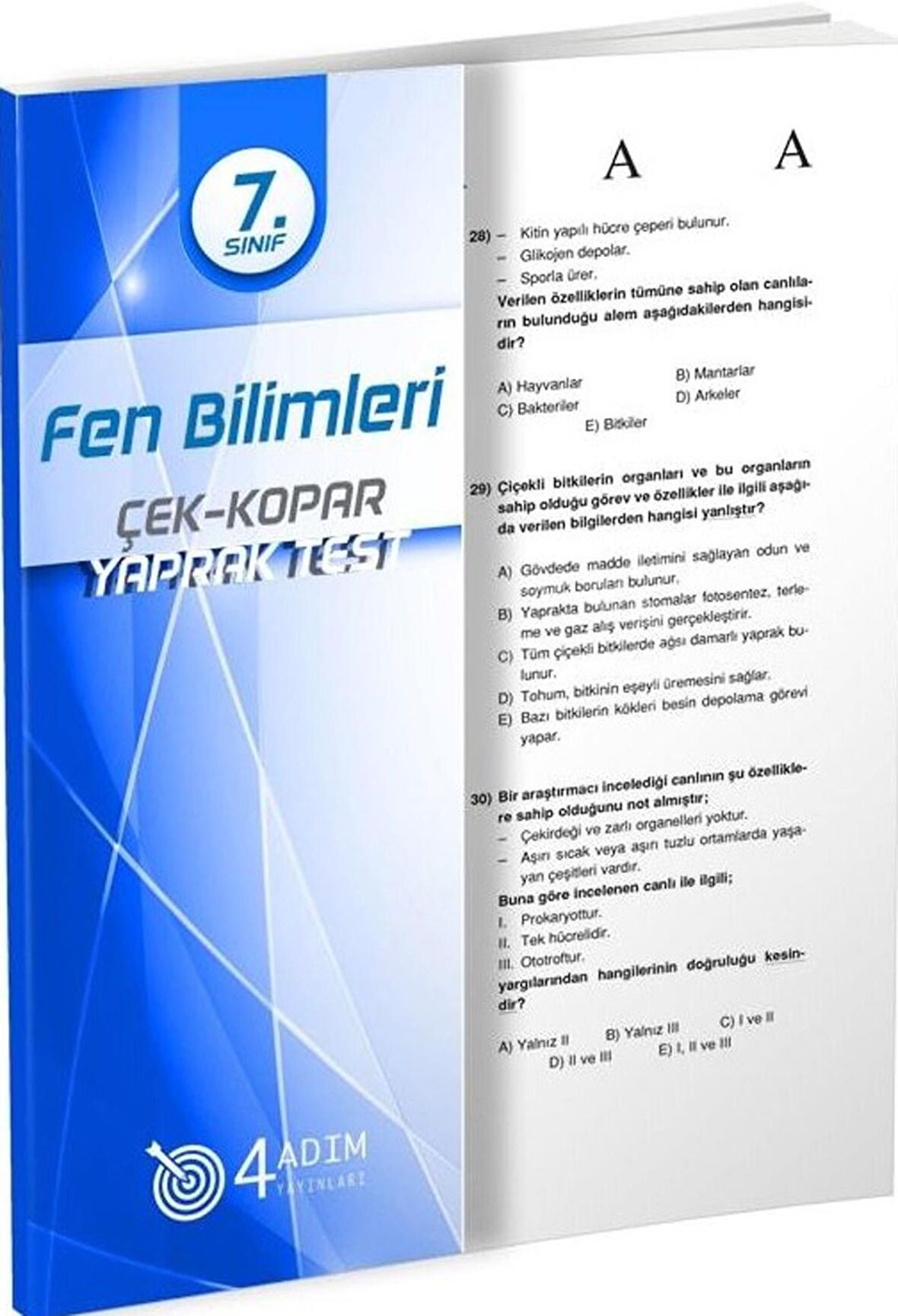 4 Adım 7. Sınıf Fen Bilimleri Çek Kopar Yaprak Test