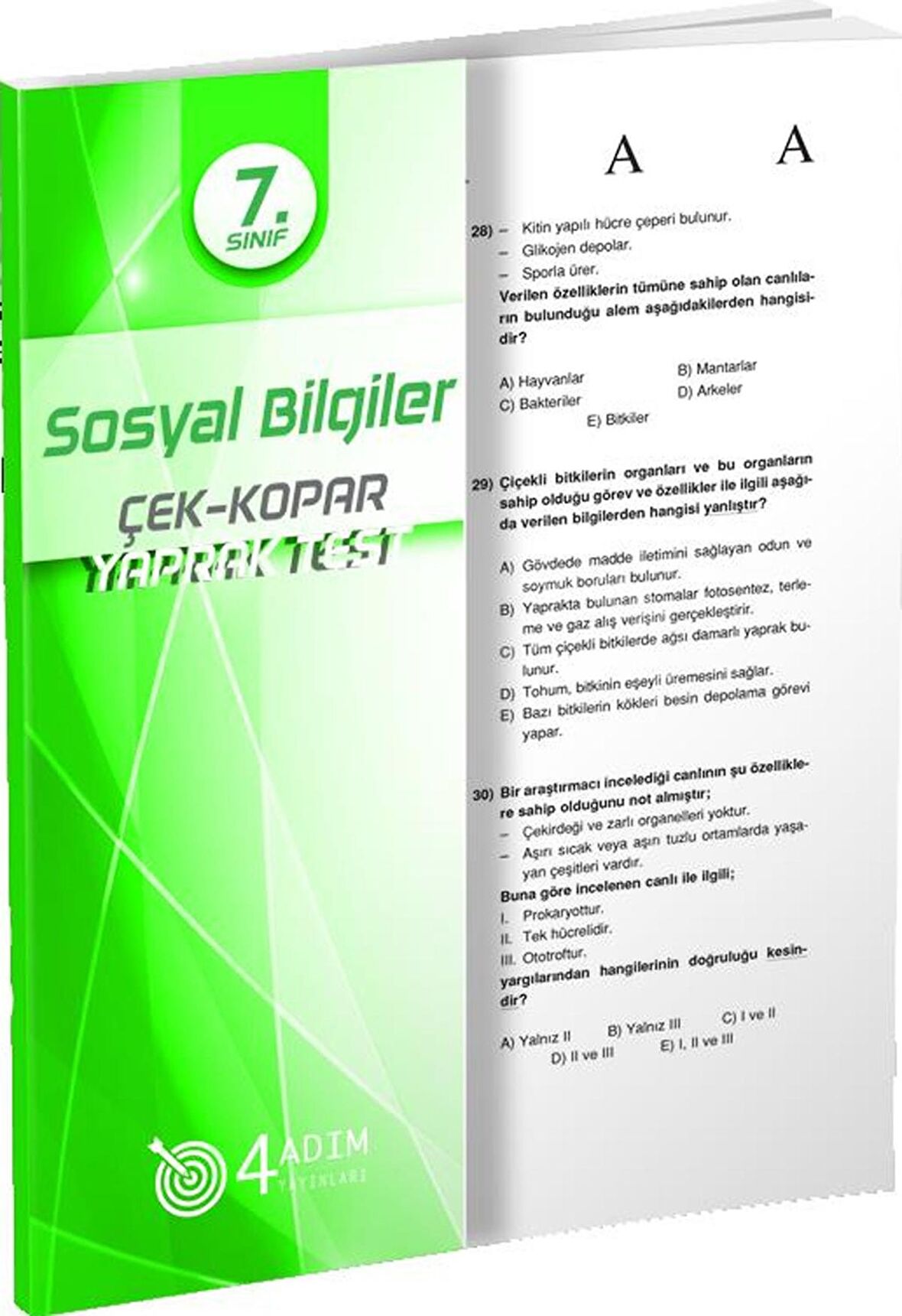 7. Sınıf Sosyal Bilgiler Çek Kopar Yaprak Test