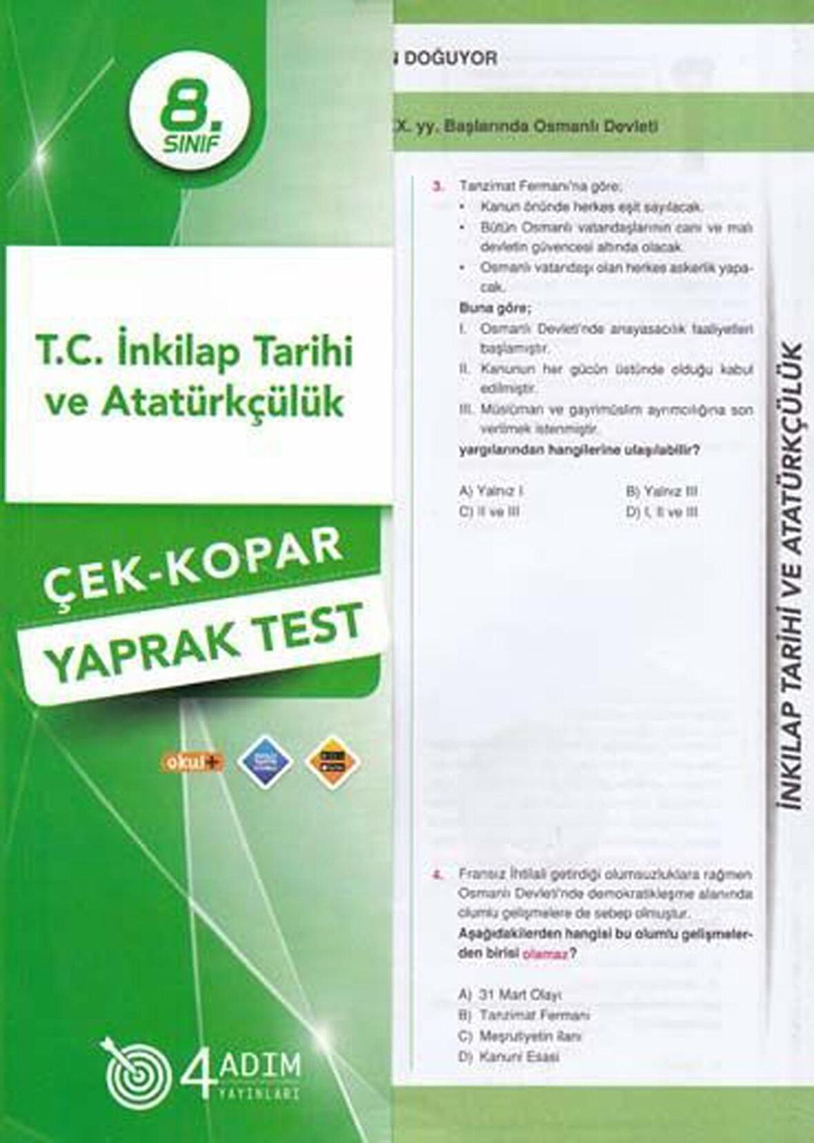 8. Sınıf T.C. İnkılap Tarihi ve Atatürkçülük Çek-Kopar Yaprak Test