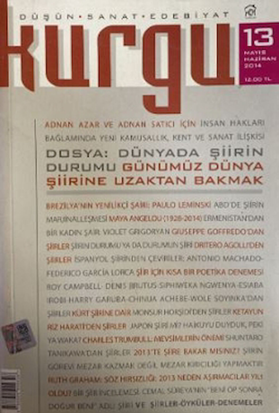 Kurgu Düşün Sanat Edebiyat Dergisi Sayı: 13 Mayıs - Haziran 2014